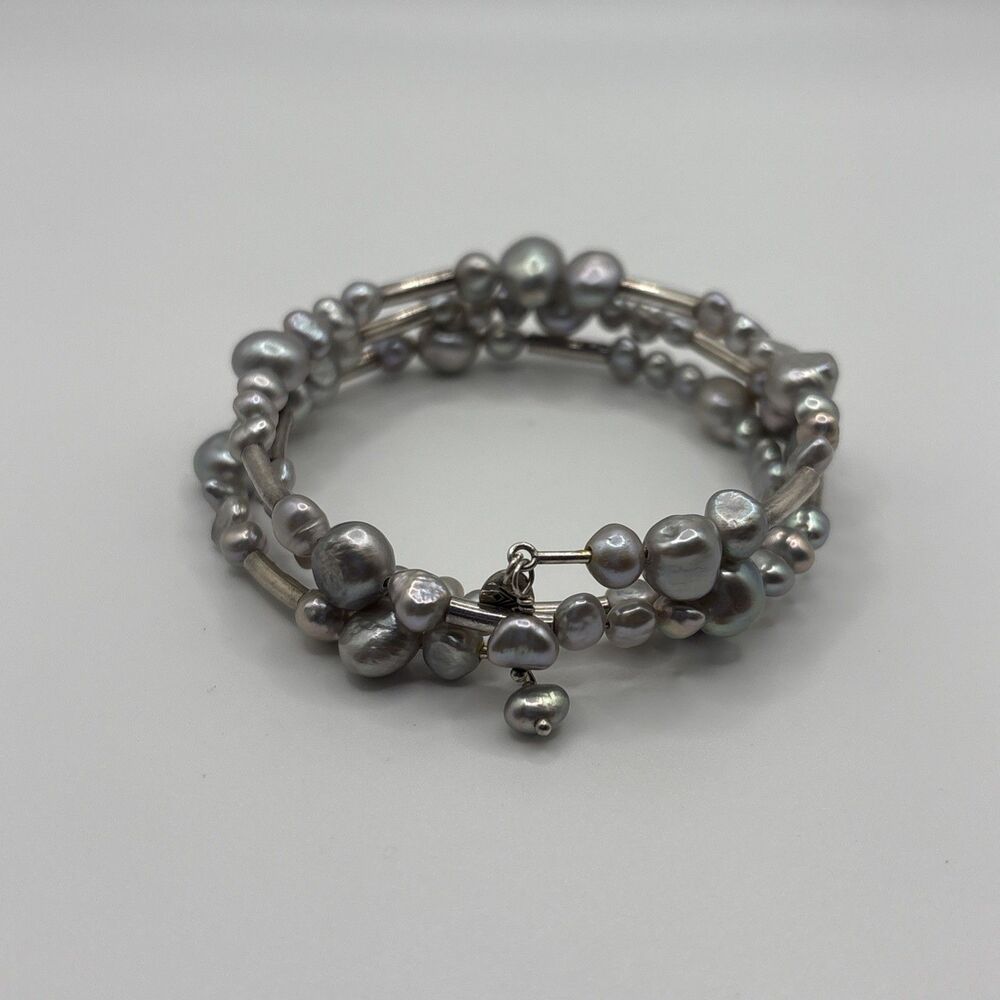 Silpada Sterling Silver Gray Pearl Wrap Bracelet  B2184 .925 Freshwater Signed